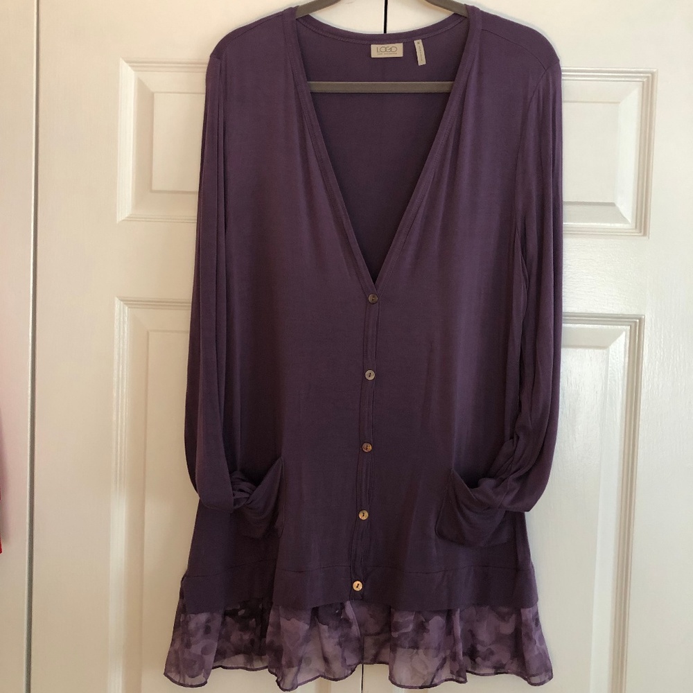 LOGO Cardigan with print chiffon hem